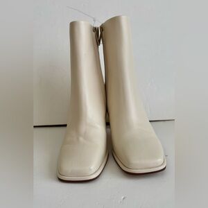 Sam Edelman Women's Irie Square Toe Modern Ivory Ankle Leather Bootie Sz 7.5 M